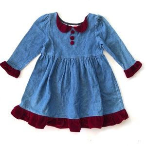 Vintage Cupid Blue Burgundy Girls Chambray Dress